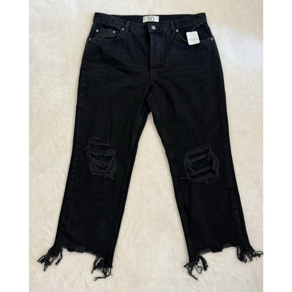 NWT We The Free Women's Maggie Distressed Raw Hem Straight Leg Jeans Black Sz 30 - Picture 1 of 16
